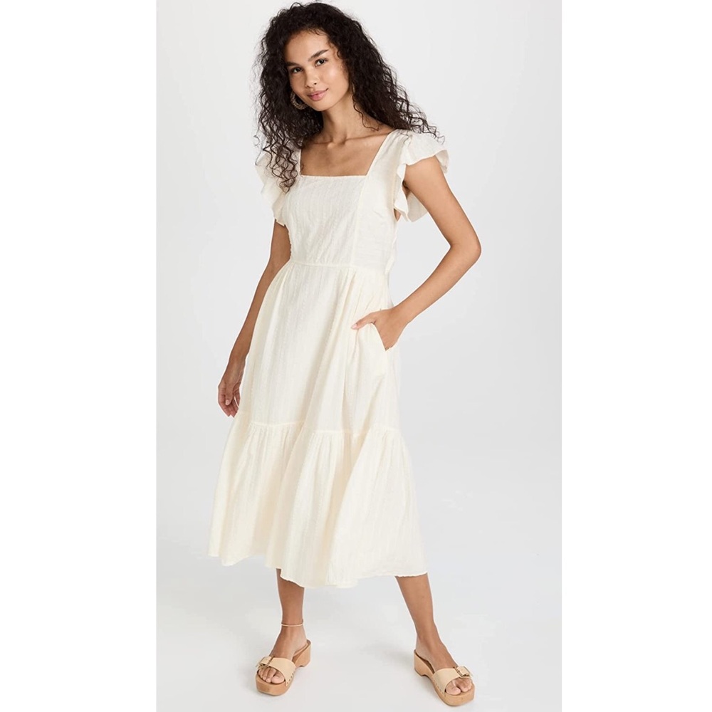 Madewell ivory cream open back tiered midi prairie dress- excellent condition